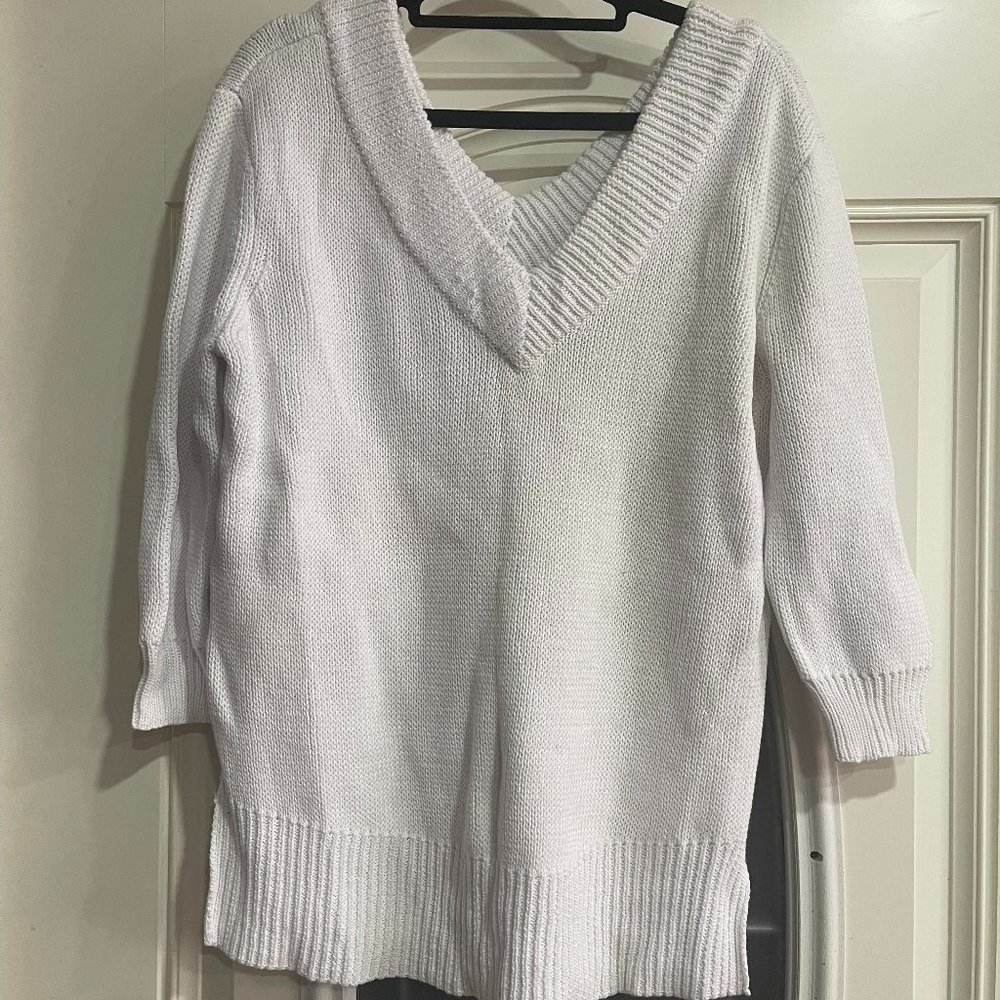 Boston Proper off shoulder double ribbed sweater pure white